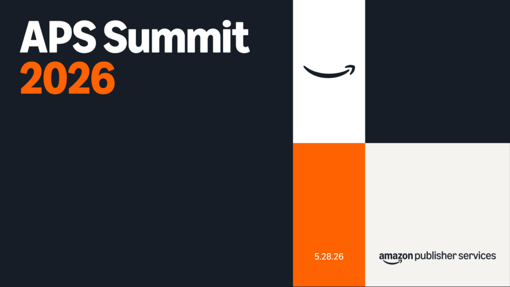 APS Summit 2026 promotional graphic on a dark navy background with orange accents, the date 5.28.26, and the Amazon Publisher Services wordmark.